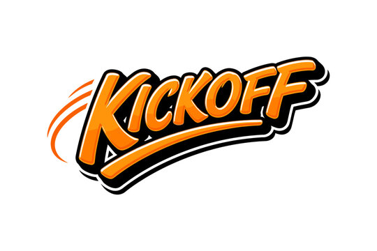 Energetic "KICKOFF" text with motion lines and shadow