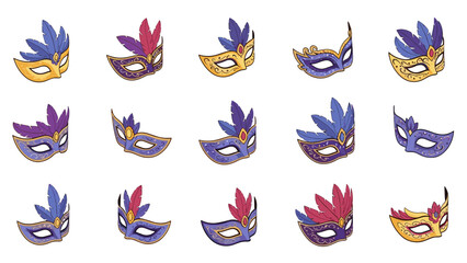 A collection of colorful masquerade masks in a vibrant and festive design