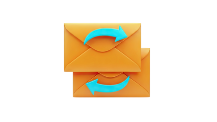 Email exchange icon with orange envelopes and blue arrows