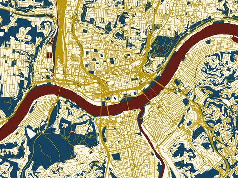 Modern flat map of Cincinnati, Ohio