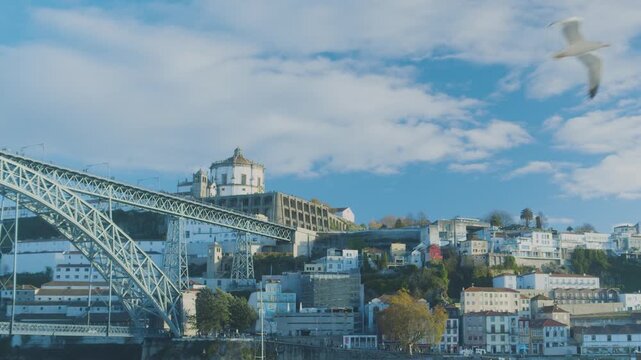 Side view of the iconic iron bridge in Porto.