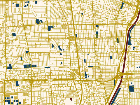 Abstract city map of Compton, California with cream map with gold lines