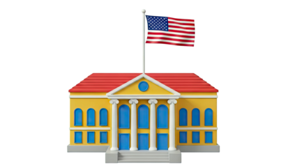 Cartoon Government Building with American Flag