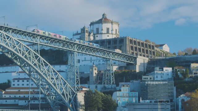 Detailed shot of the steel engineering of the bridge.