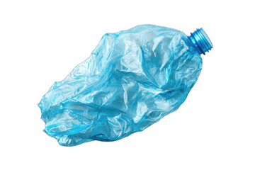 Fototapeta premium A crumpled, light blue plastic water bottle on a black background