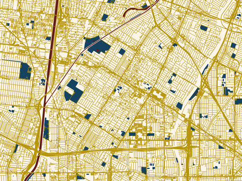 City map of Downey, California &ndash; minimal cream and gold map