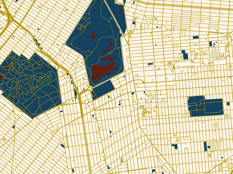 Poster-style map of Flatbush, New York using cream map with gold lines