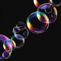 Iridescent Bubbles Floating on Dark Backdrop Abstract