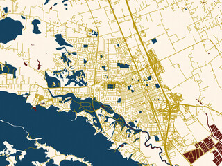 Obraz premium City map of Gilroy, California – dark red water and warm gold roads