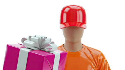 Delivery person holding a gift box