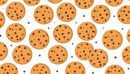 Obraz premium Delicious Chocolate Chip Cookie Pattern on White Background - Sweet Treats Illustration.
