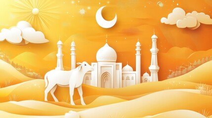 Papercut mosque, cow, desert