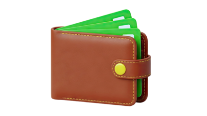 Brown leather bi-fold wallet with green cards