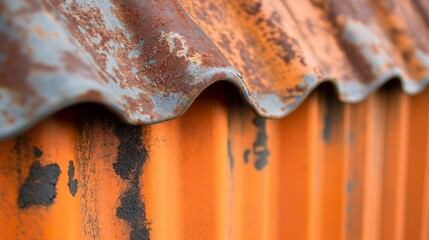 Close up view of rusty corrugated metal siding texture