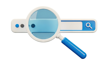 3D Search Bar and Magnifying Glass Icon