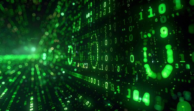 Digital Matrix - Immersive Green Code Flowing Across the Screen. - Powered by Adobe