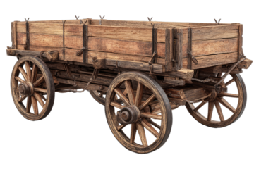 Rustic wooden wagon with spoked wheels, a vintage mode of transport
