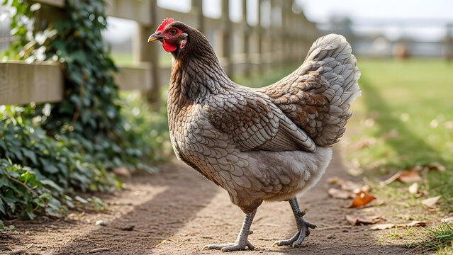 Ameraucana chicken standing in farmyard