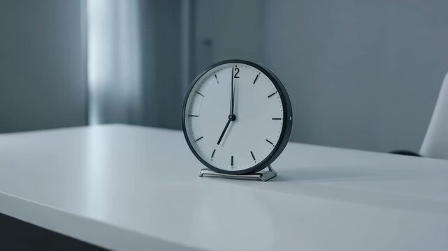 Round clock white dial black frame modern design minimalist style office desk time concept interior decor contemporary clean modern clock white desk minimal design office interior time concept round