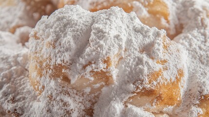 Obraz premium Close up of a sweet cake dusted with white powdered sugar
