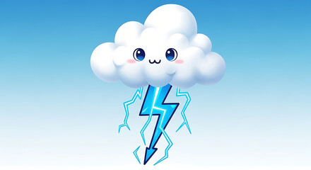 Cartoon Cloud with Lightning Bolt Character.