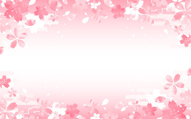 Fototapeta premium 桜の手描き風の和風花びらフレーム_上下_背景なし_横