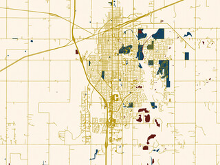 Fototapeta premium Poster-style map of Salina, Kansas using cream map with gold lines