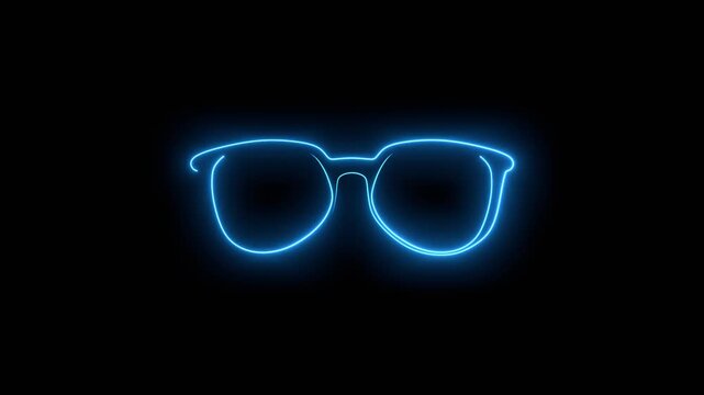 Neon glowing glasses rim. Eyeglasses or sunglasses. Classic and modern style glasses rim silhouette. Stylish male and female optical accessory.