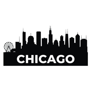 chicago city skyline with ferris wheel high quality