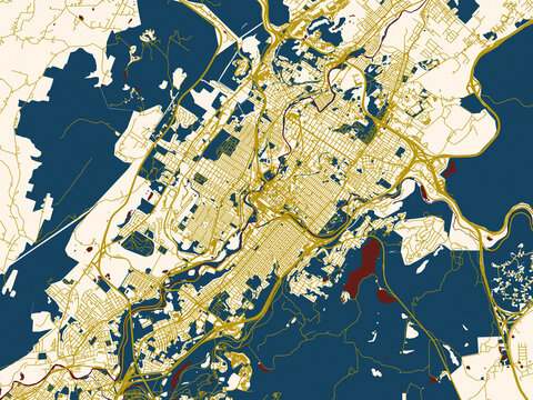 Abstract city map of Scranton, Pennsylvania with minimal cream and gold map