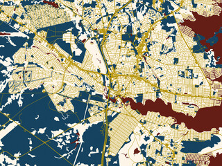 Fototapeta premium Flat city map of Toms River, New jersey in cream map with gold lines