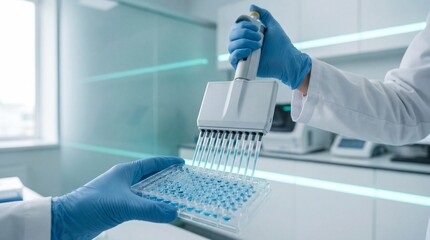 Female Scientist Using Automated Pipette in Modern Lab