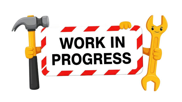 Work in progress sign with tools isolated on transparent background