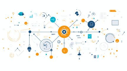 Obraz premium Complex Network Diagram with Colored Nodes.