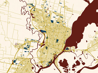 Obraz premium Poster-style map of Santa Fe, Argentina using minimal cream and gold map