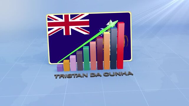 Tristan da Cunha Economic Growth Showing 3D Bar Graph with Flag and Rising Green Arrow Developing Country Concept