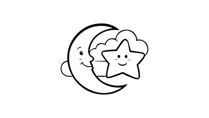 kids room wallpaper in black and white vector, vector, moon, star, cloud, moon logo, rocket, elephant, bear, teddy bear, cute cloud, zaraff, sky, night scene, sun moon stars coloring sketch, crescent,