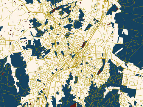 City map of Bendigo, Australia &ndash; midnight red and gold palette