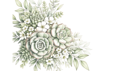 Large Green Succulent and White Flower Bouquet in a Room