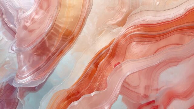 Soft layered agate texture with translucent peach and coral bands evoking calm warmth translucent