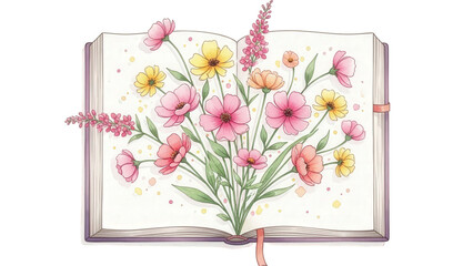 Open book with colorful floral on pages floral flowers