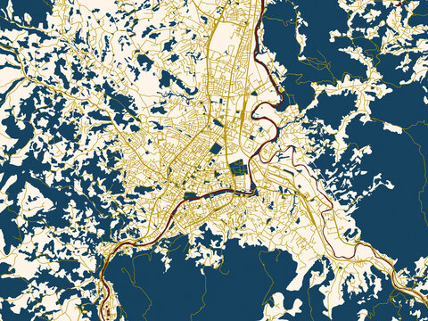 City map of Banja Luka, Bosnia and Herzegovina &ndash; minimal cream and gold map