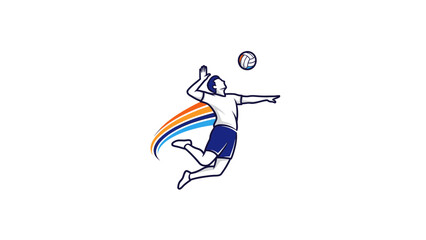 A dynamic illustration of a volleyball player in mid-air, spiking the ball with intense focus and athletic prowess.