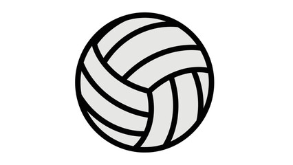 A simple, clean, and modern illustration of a white volleyball with black lines against a white background.