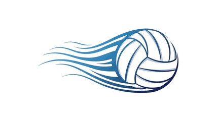A dynamic illustration of a volleyball in motion with stylized blue flames trailing behind it.