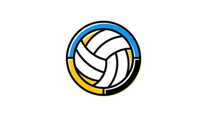A minimalist black and white line drawing of a volleyball with a ring orbiting it.