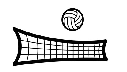 A minimalist black and white line drawing of a volleyball with a ring orbiting it.