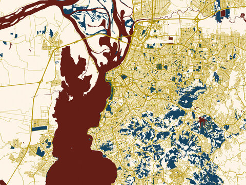 City map of Porto Alegre, Brazil &ndash; gold street network with deep red water