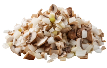 Chopped mushrooms and onions create flavorful mix perfect for various dishes. This fresh combination adds depth and aroma to meals, enhancing culinary experiences