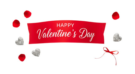 Happy Valentine'day with red ribbon isolated on white background